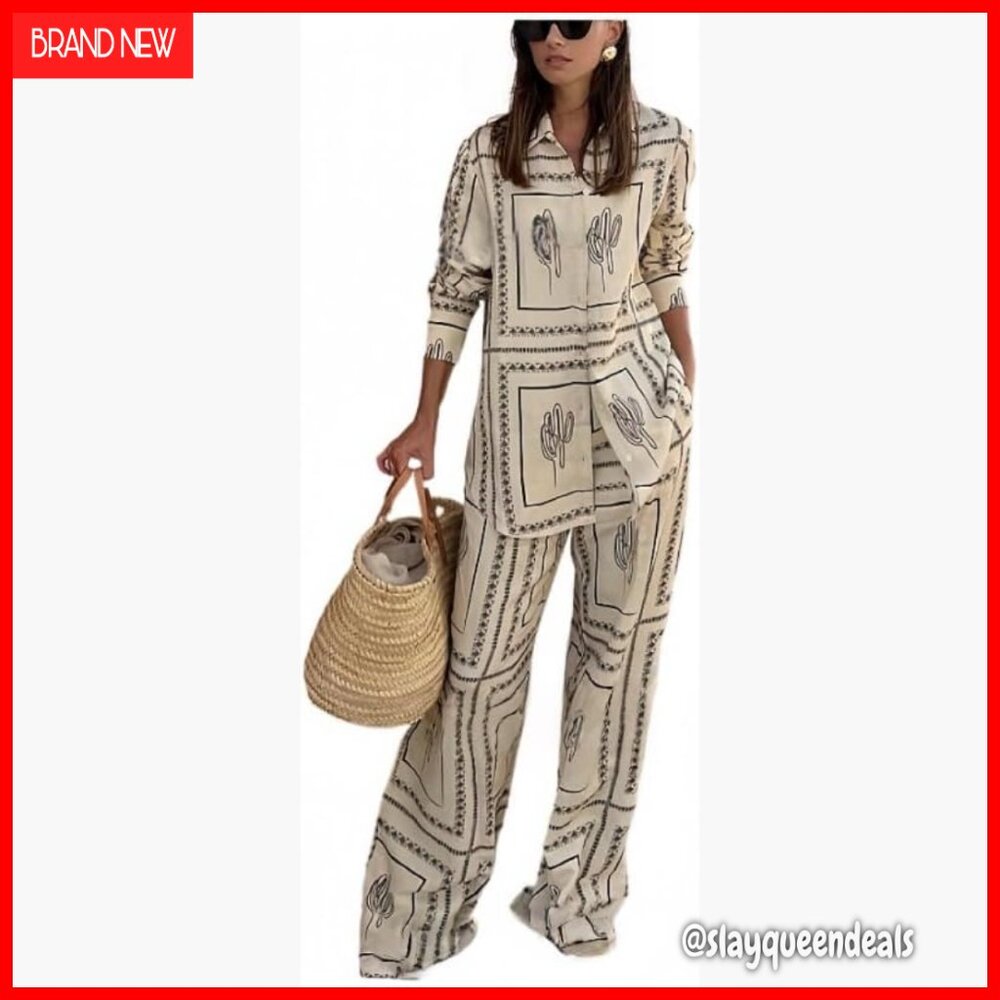 Soft Polyester Pajama Set With Button Top Drawstr… - image 1